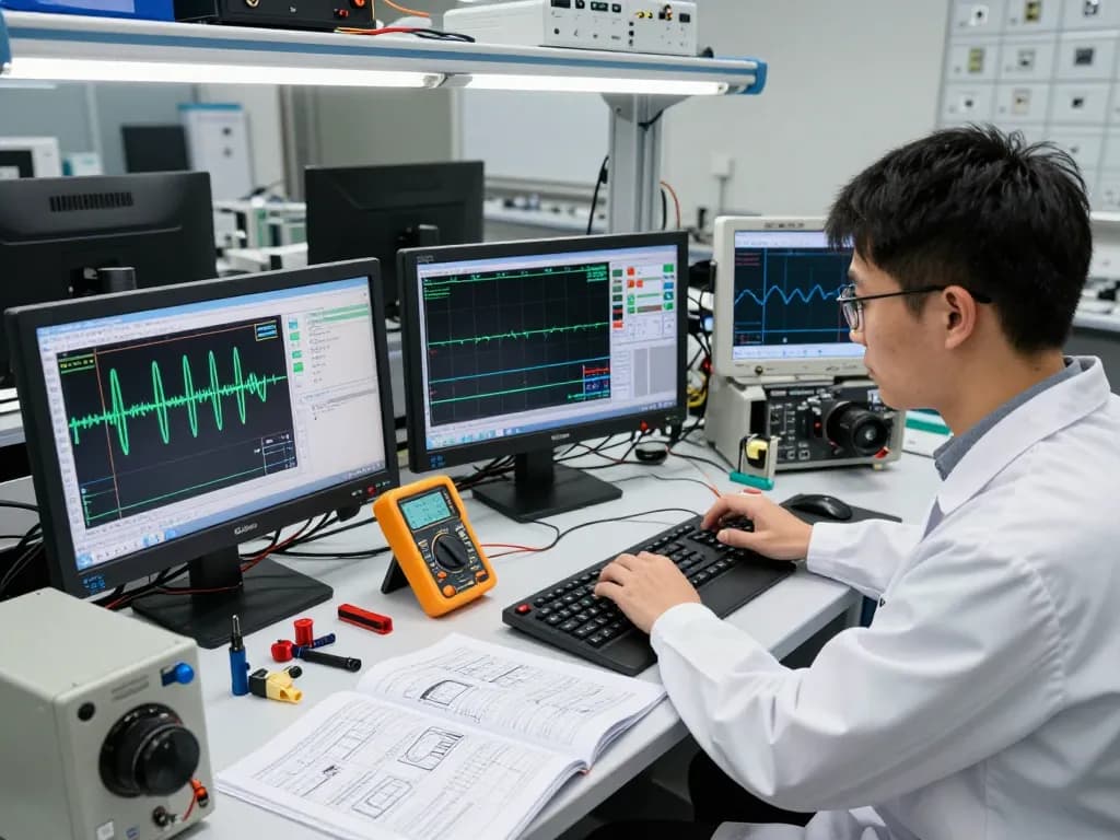 Comparing features of oscilloscopes vs multimeters in an electronics lab setup.