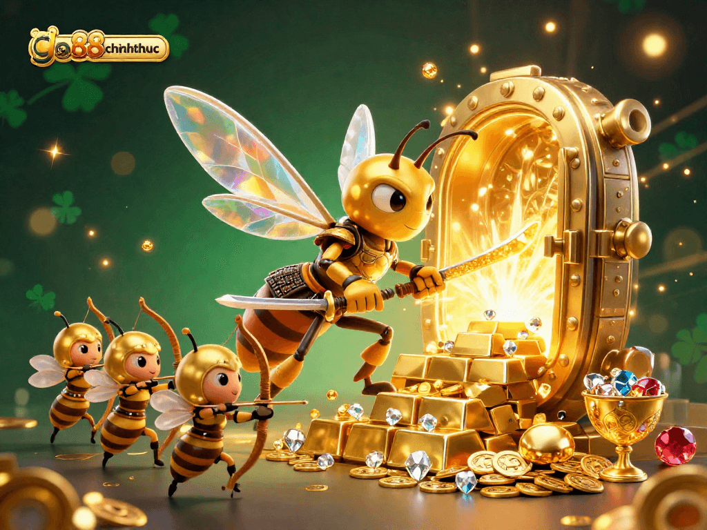 Engage with go88chinhthuc for exciting casino action featuring a golden hornet warrior.