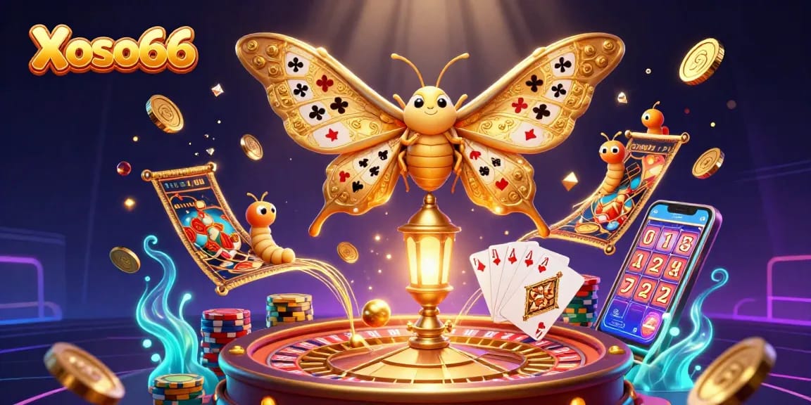 Xoso66 Launches Winning Strategies with a Vibrant Casino Moth Illustration
