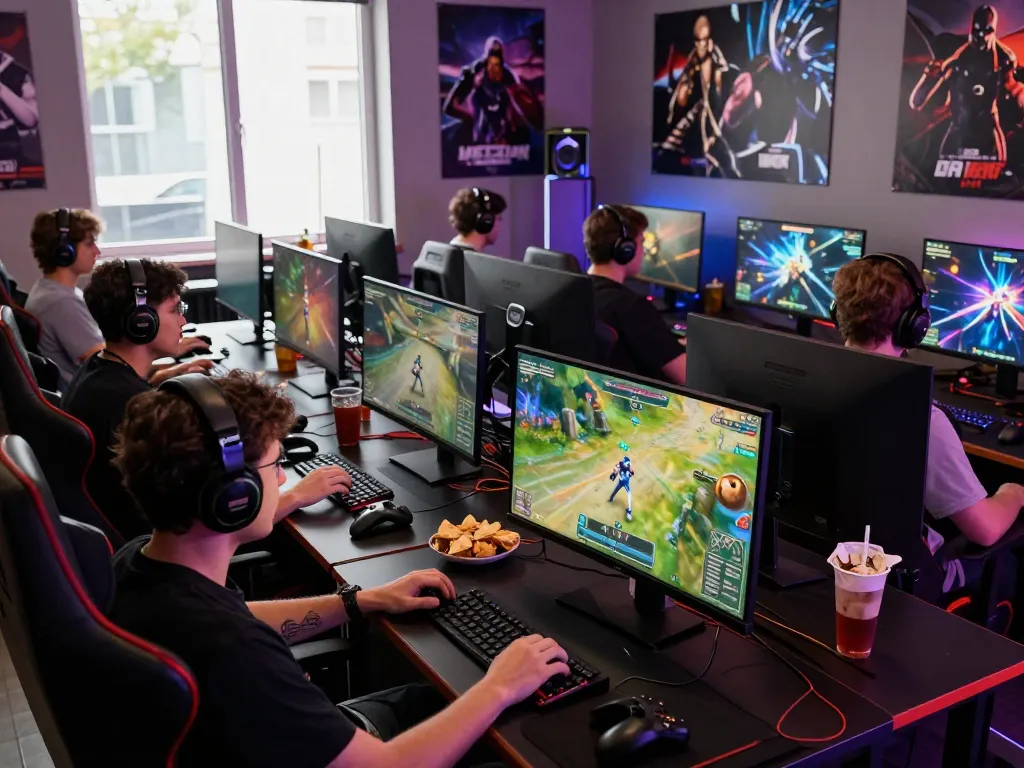 Engaging online gaming scene featuring players immersed in competitive multiplayer experiences, highlighting sun win gaming spirit.