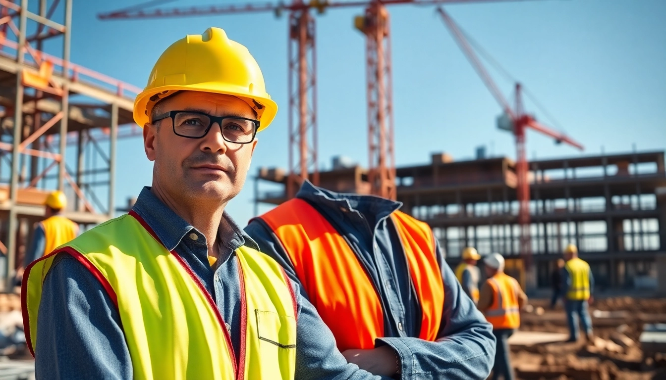 New Jersey Construction Manager supervising a busy construction site with workers in safety gear.