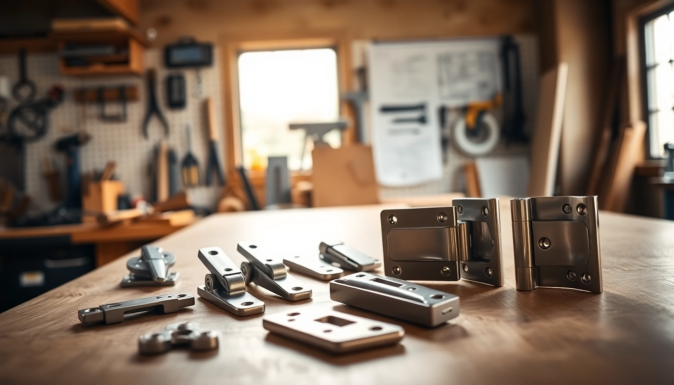 Showcase of cabinet hinge manufacturers highlighting precision and craftsmanship in a workshop.