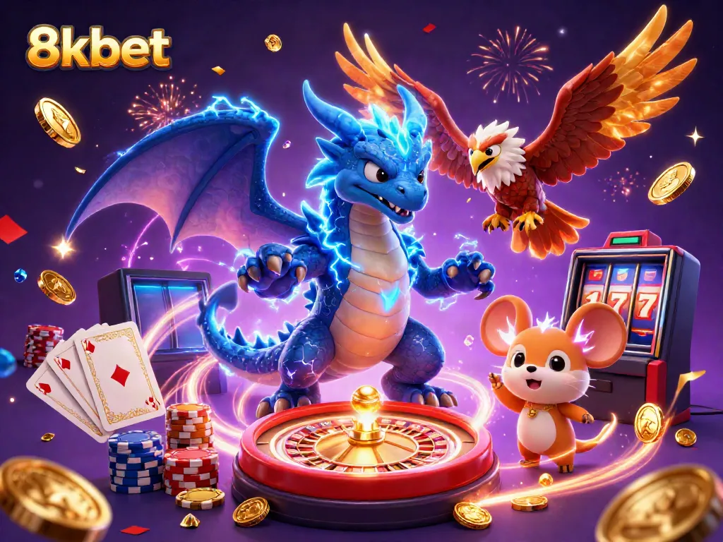 Experience thrilling gameplay at 8xbet with vibrant characters and casino elements bursting with action.