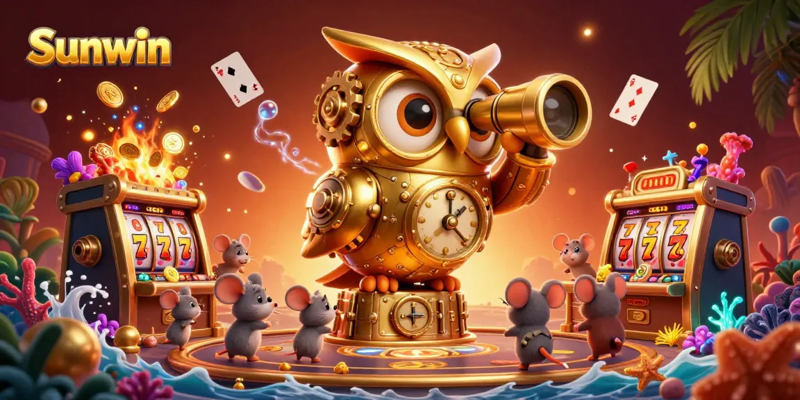 Experience the thrill of Sunwin with a vibrant 3D casino scene showcasing games and excitement.
