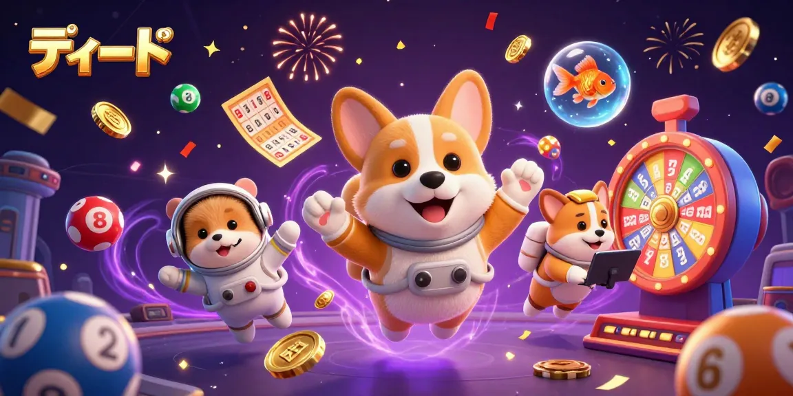 Experience thrilling gameplay with ディルド, surrounded by colorful lottery balls and dynamic casino elements.