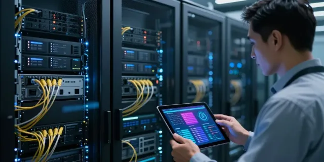 Host configuration review in a modern data center, showcasing cybersecurity assessments.