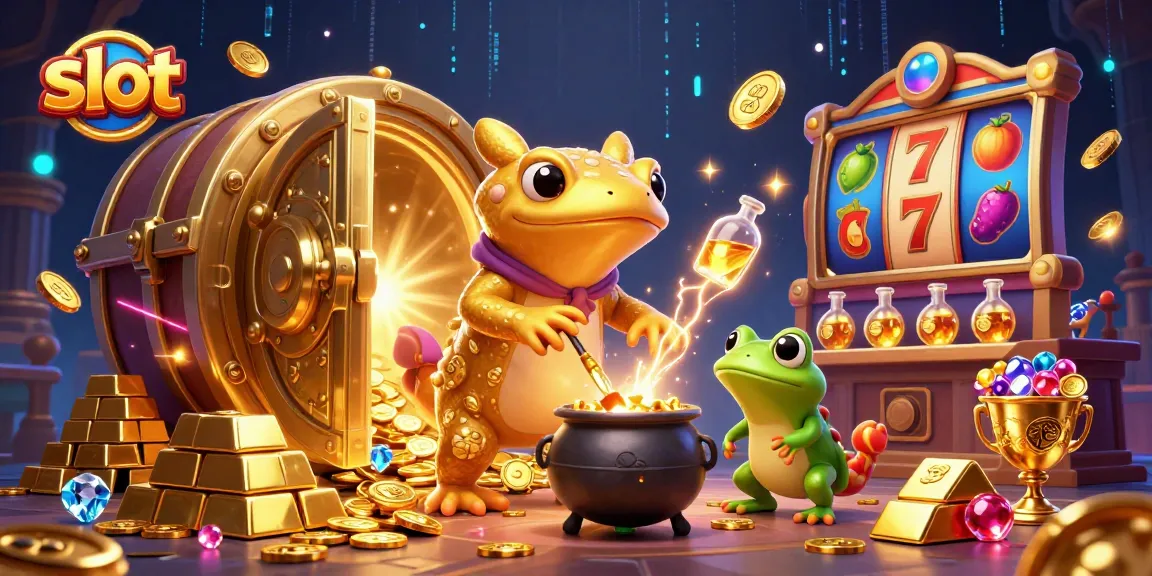 Experience exciting slot gameplay surrounded by golden treasures in a magical casino setting.