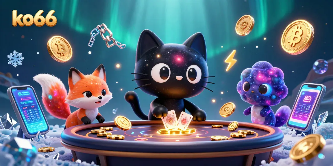 Engage with the cosmic casino experience at ko66, featuring a black hole cat and colorful fox.