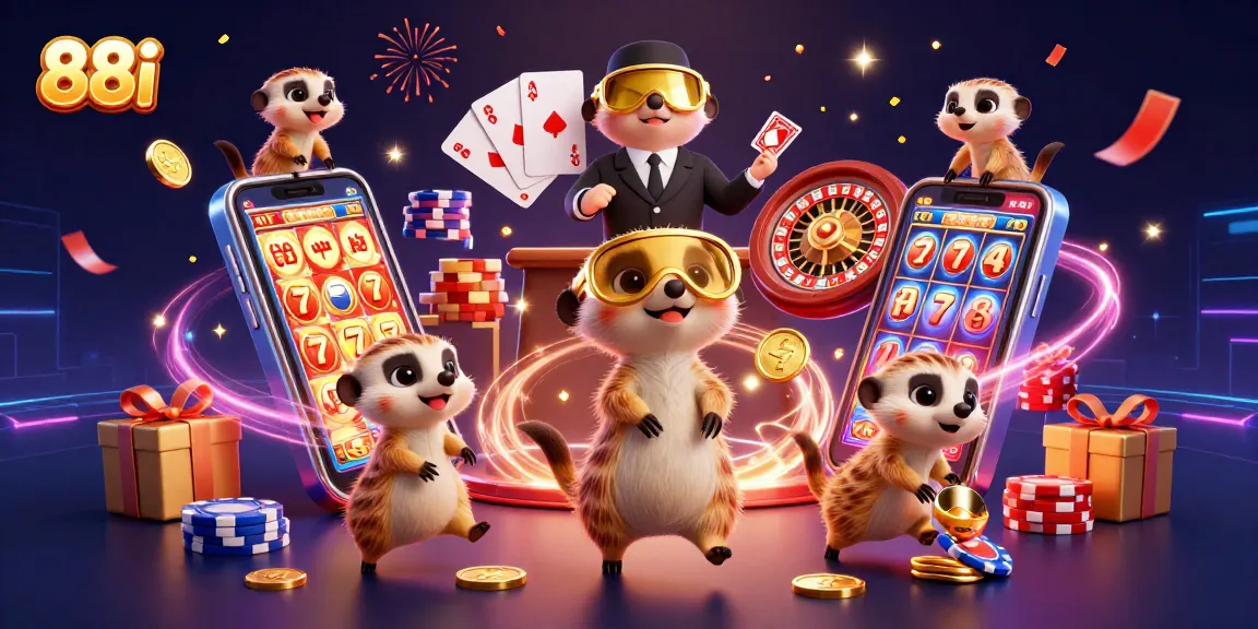 Engage in thrilling gameplay at 88i with meerkats running a vibrant casino scene full of excitement.