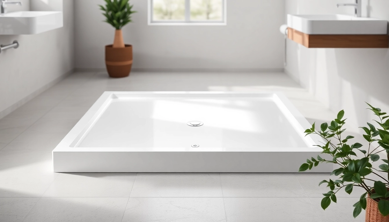 Showcase of a 800 x 800 shower base in a modern bathroom design, highlighting sleek features and natural light.