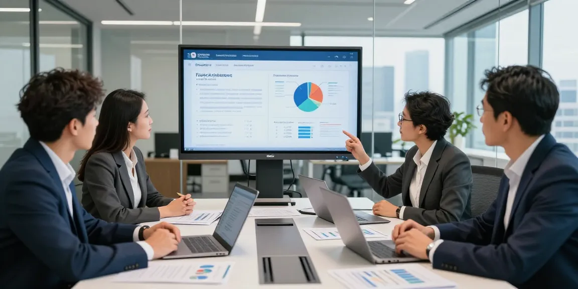 Team collaborating in a modern office discussing a venture capital project finance program.