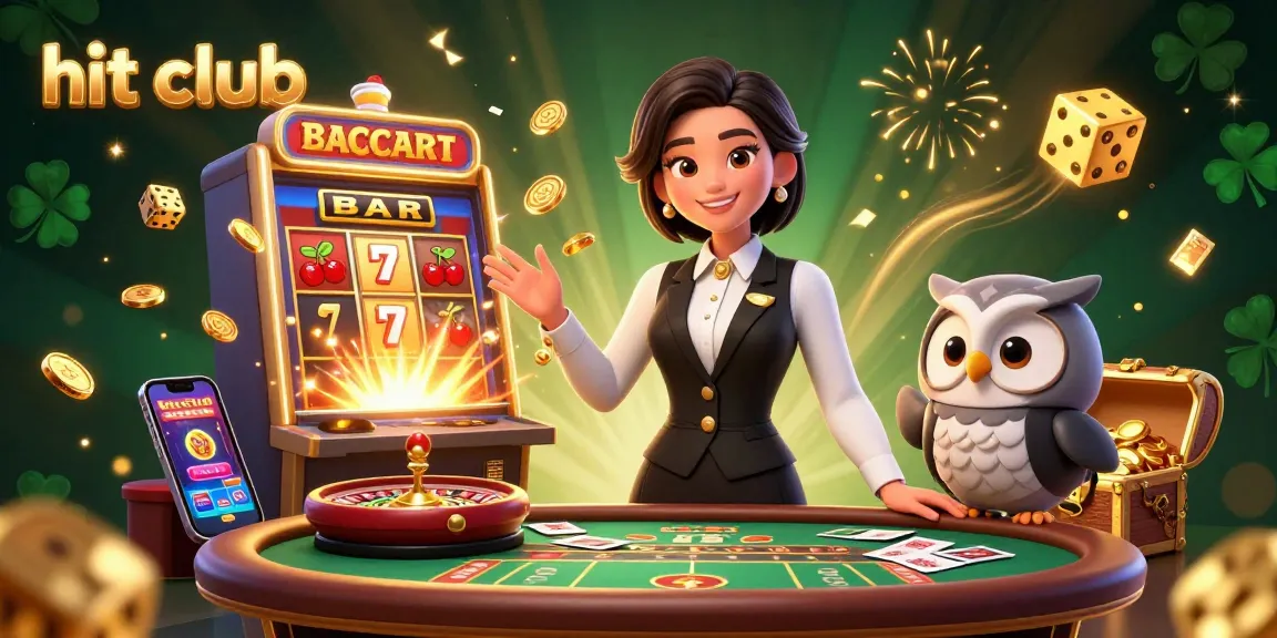 Experience hit club's vibrant casino games with a skilled dealer at the baccarat table surrounded by excitement.