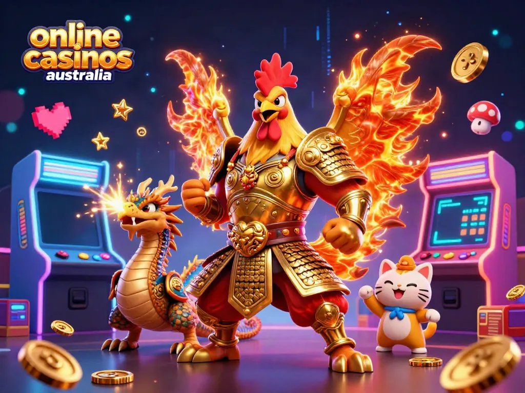 Experience the excitement of online casinos Australia with vibrant warrior and gaming elements.