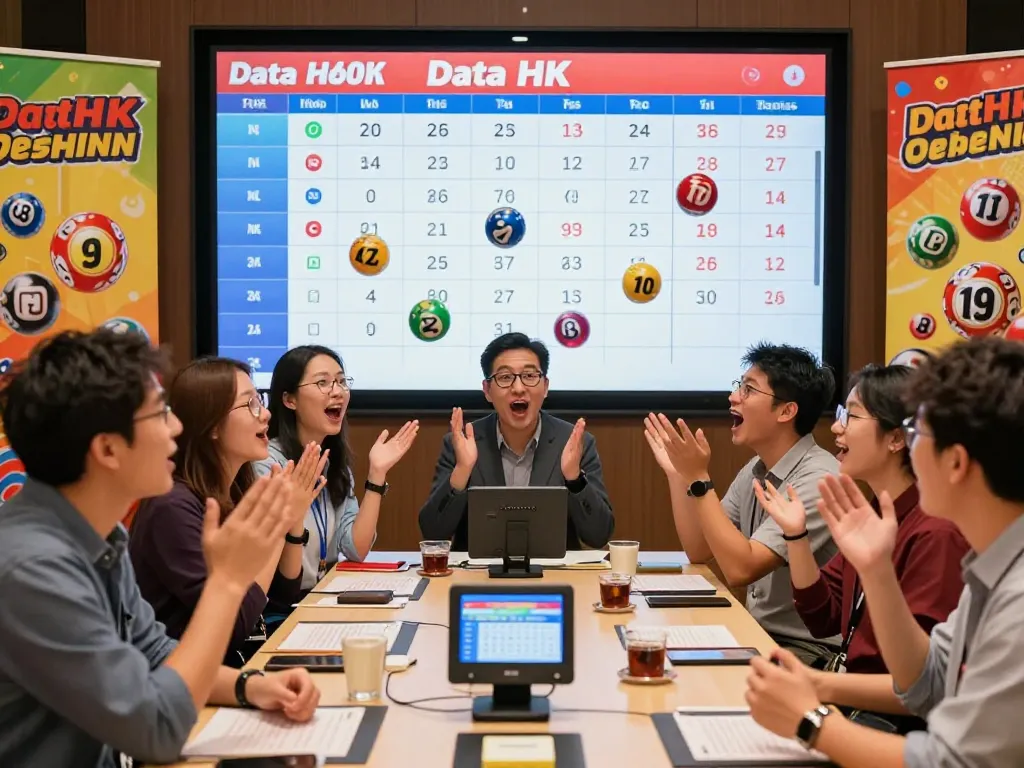 Kerumunan antusias merayakan hasil undian lotere Data HK dengan bola lotere berwarna-warni.