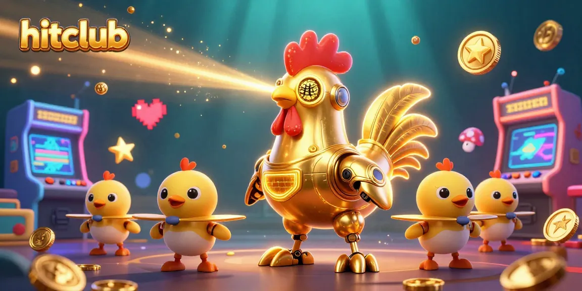 Engage with hitclub's 3D gaming experience featuring a golden robot and arcade elements.