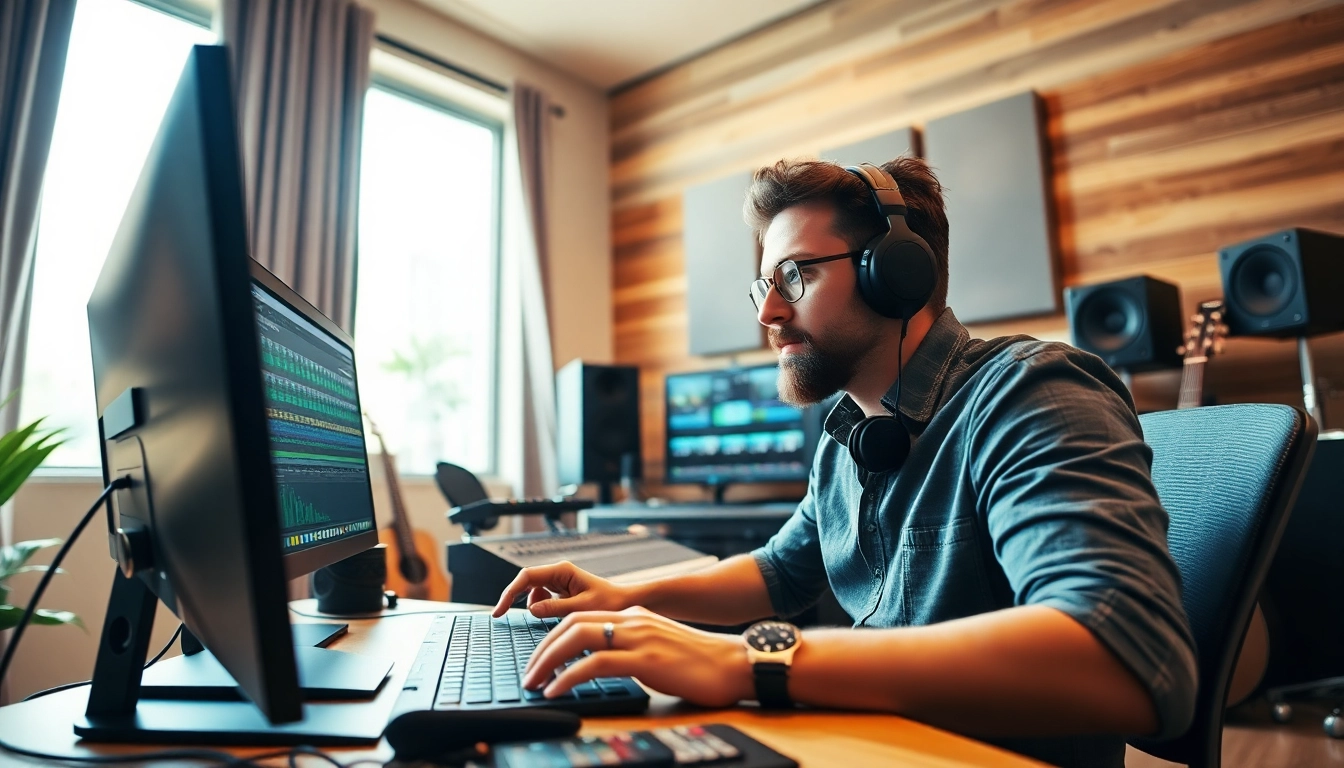 Enhance your music with online mastering services in a modern home studio environment.
