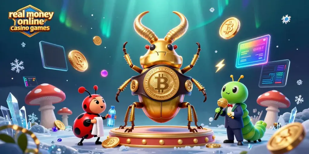 Experience thrilling real money online casino games with cartoon characters and crypto elements.