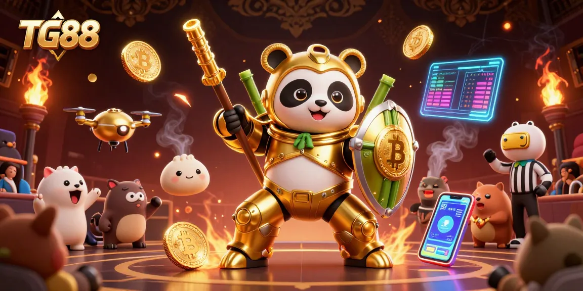 Engage in thrilling battles at TG88 with vibrant 3D characters, glowing crypto coins, and dynamic action.