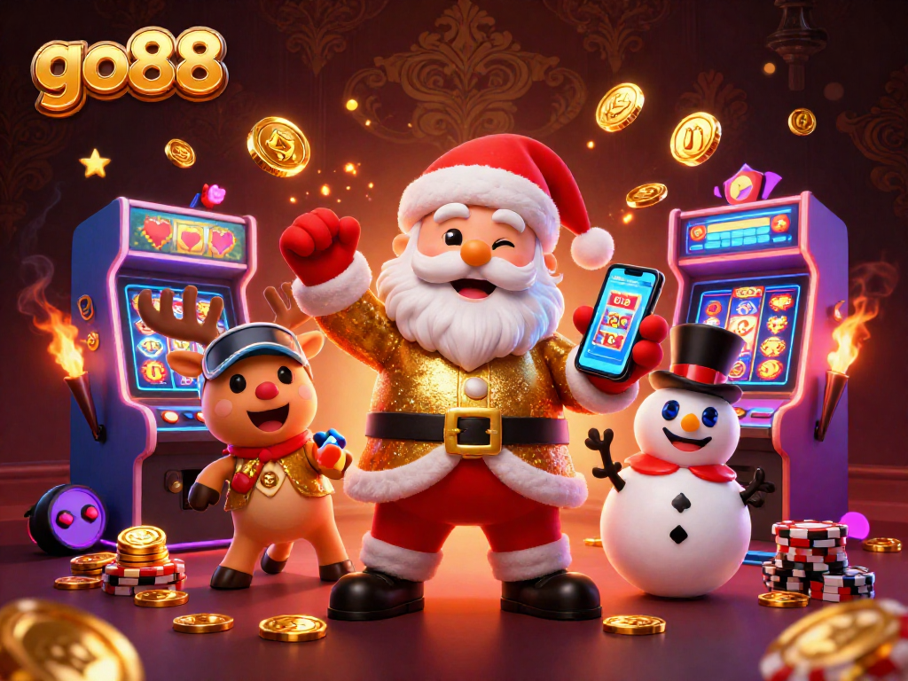 Celebrate wins with go88's dynamic casino scene featuring Santa and slots!