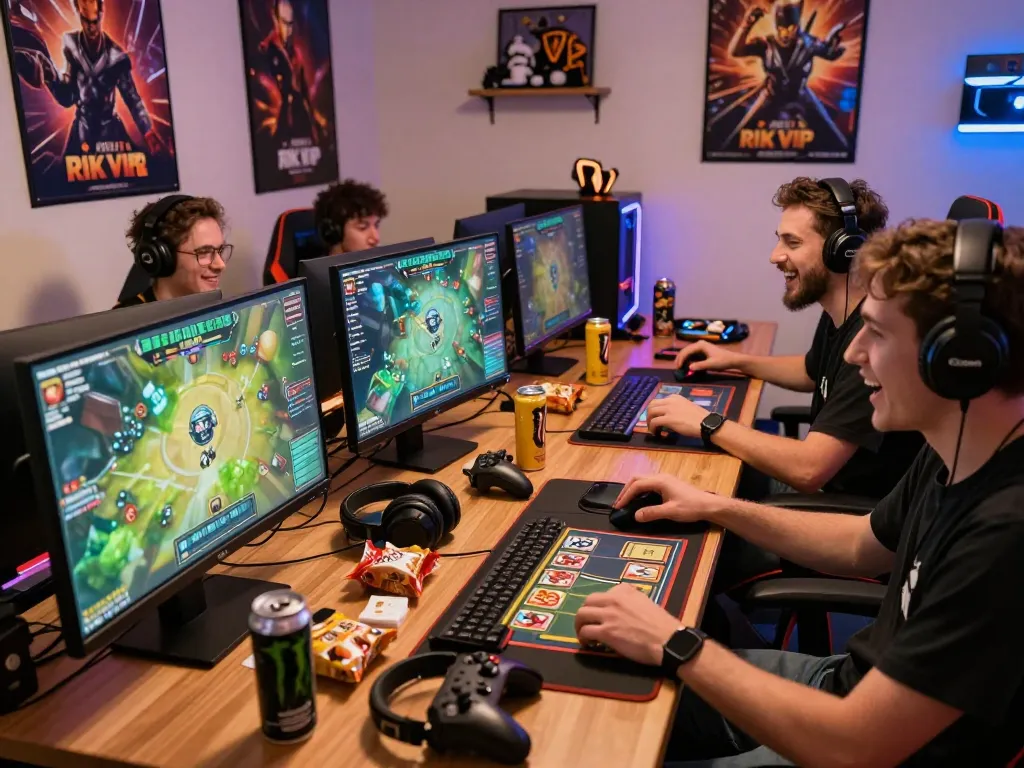 Exciting gaming session with friends on the rik vip platform, showcasing card games and lively atmosphere.