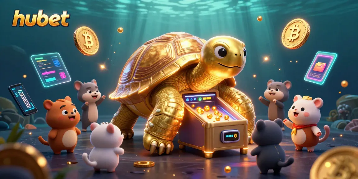 Experience exciting gameplay with hubet's colossal golden tortoise and crypto elements.