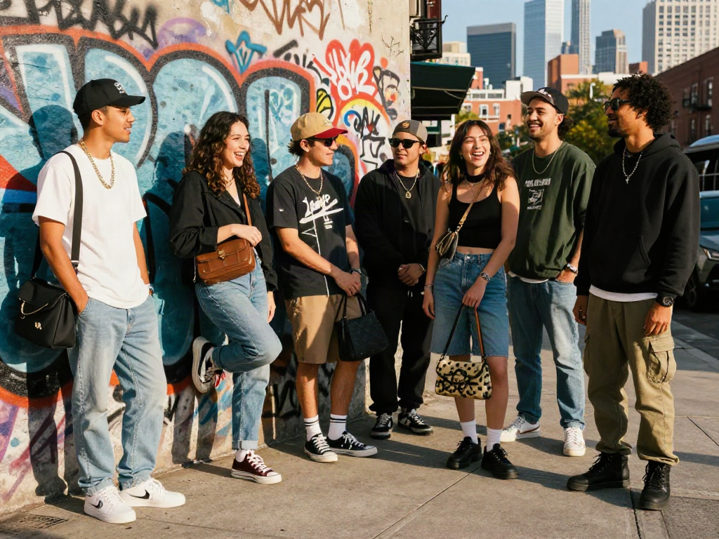 Discover trendy street fashion styles with rokok88 in an urban scene.