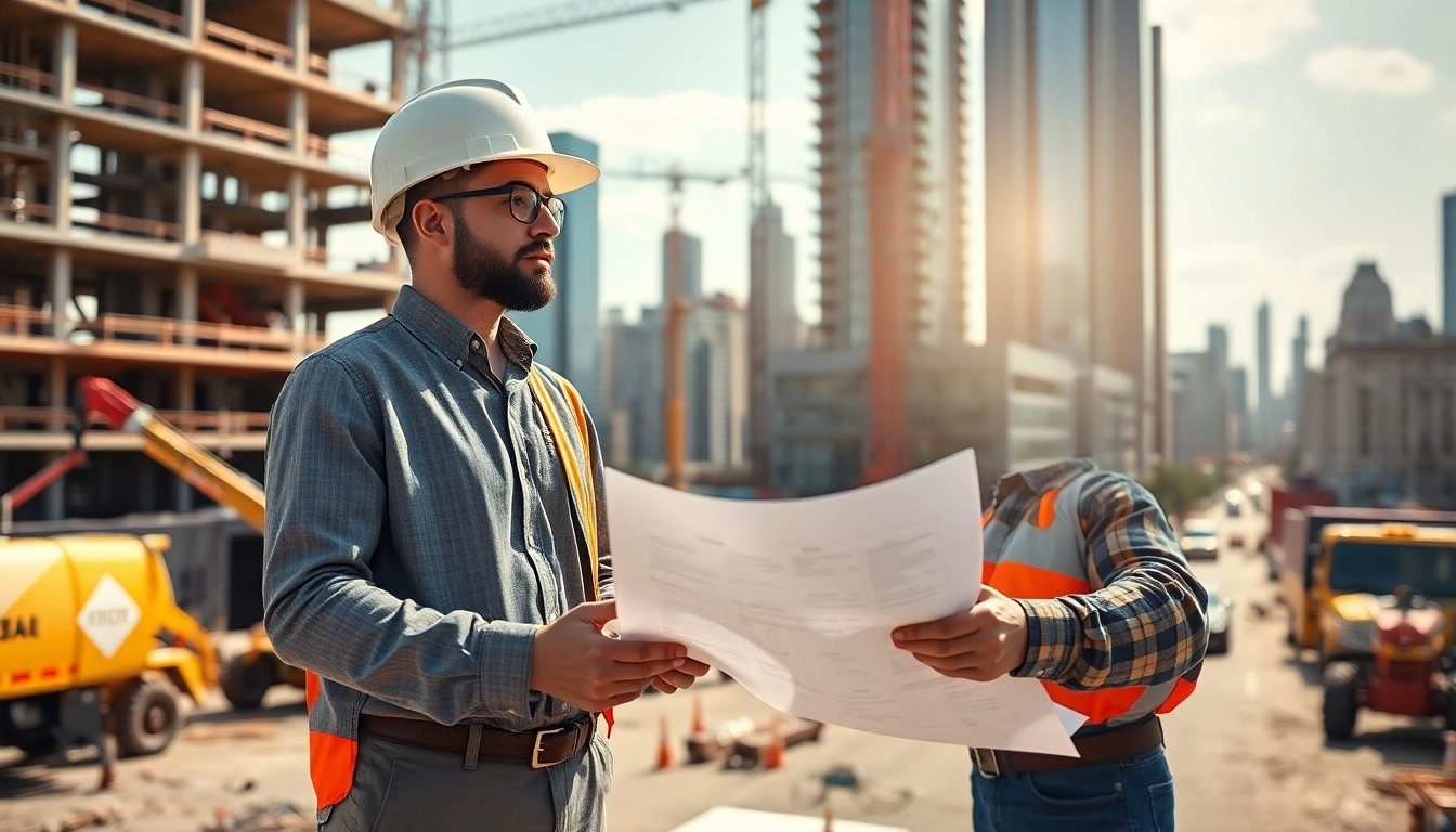 Manhattan General Contractor evaluating plans on an active construction site.