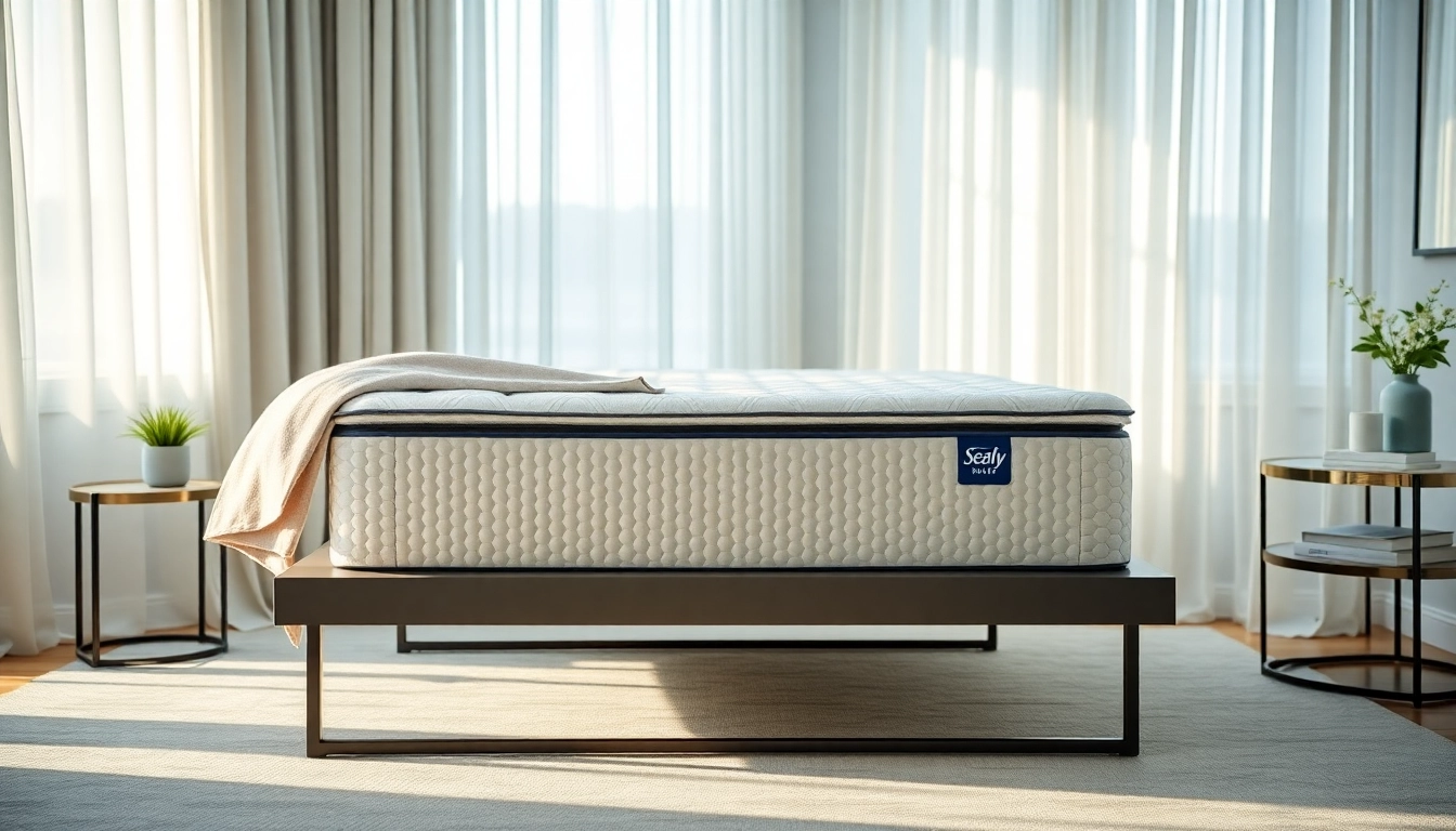Experience the Sealy Posturepedic Plus Ridge Crest II mattress in a serene bedroom setting.