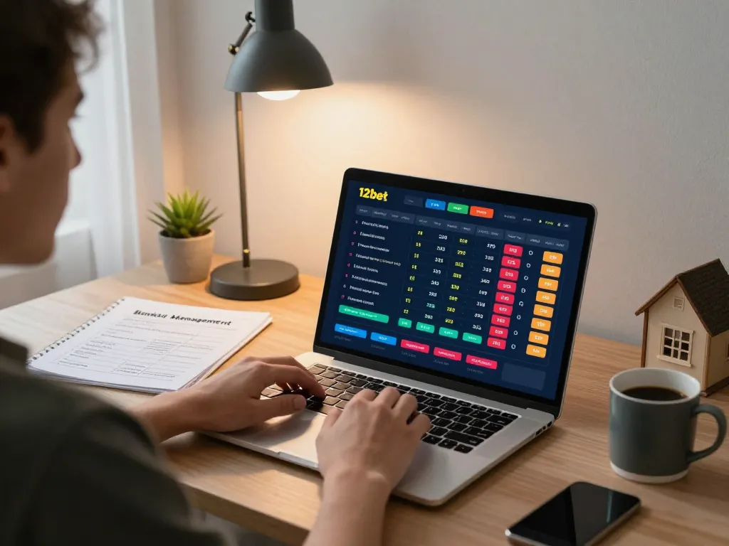 Người chơi tham gia phân tích các tùy chọn cá cược Link 12bet trên máy tính xách tay của họ cho cá cược thể thao.