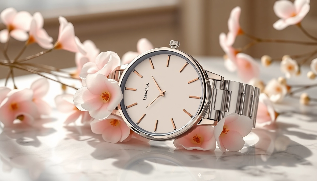 Ladies Classic Smart Watch elegantly displayed with floral accents, showcasing luxury and style.