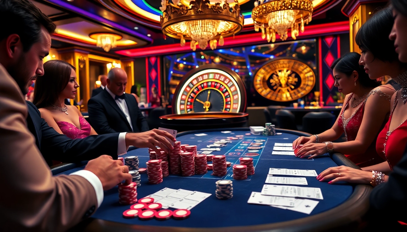 Experience excitement at RR88's luxurious casino scene with poker, chips, and roulette.