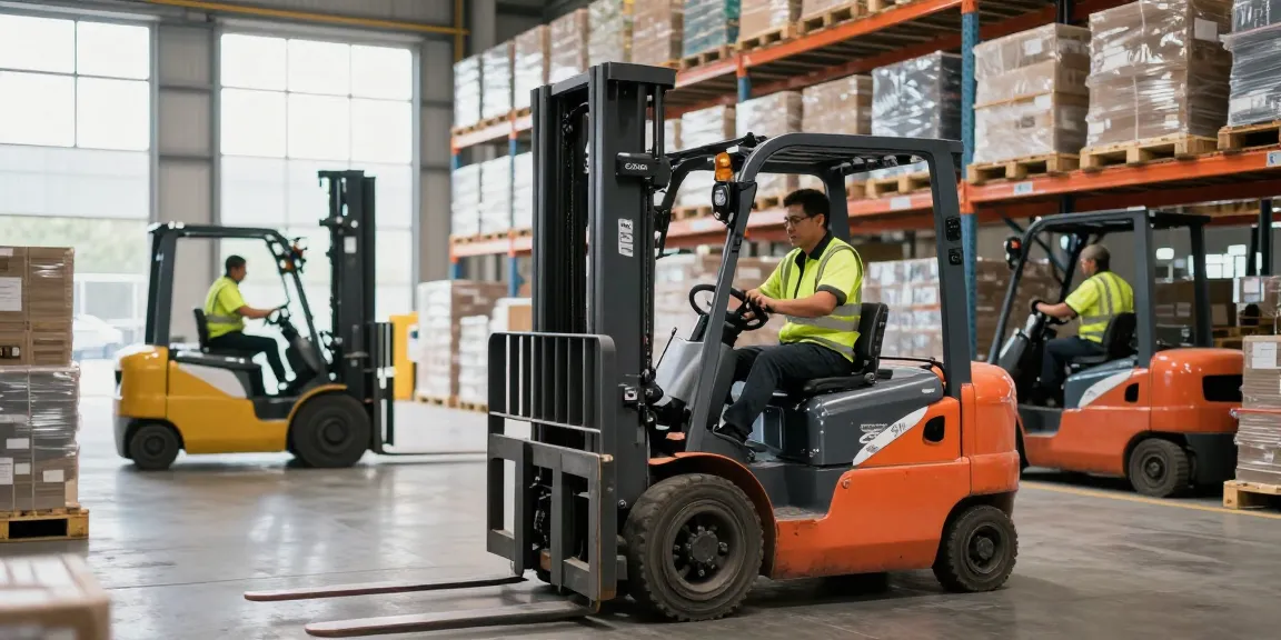 Best forklift in action within a busy warehouse, showcasing electric models efficiently moving pallets.