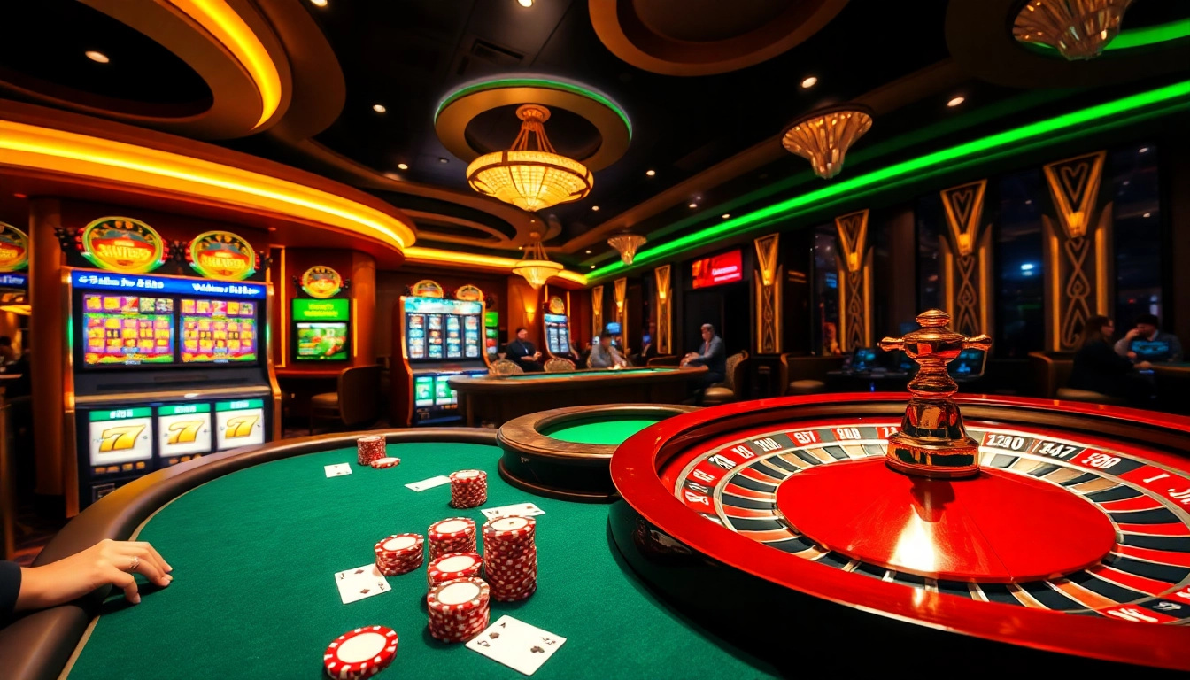 High-energy casino scene showcasing U8888-themed poker and slots, capturing player excitement.
