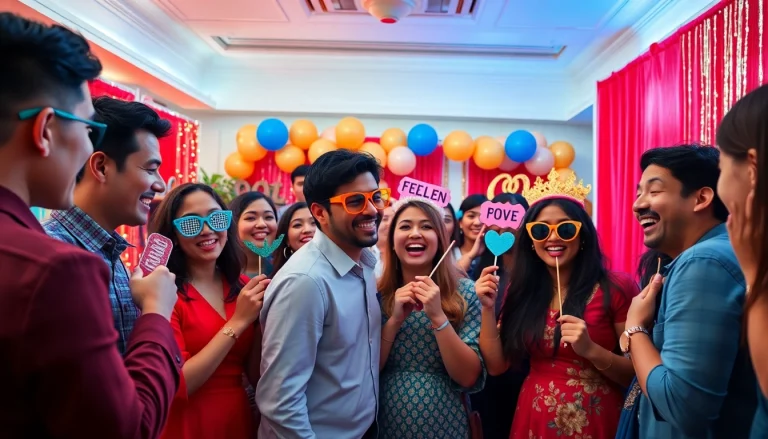 Capture unforgettable moments with this photo booth rental featuring fun props and vibrant decor.