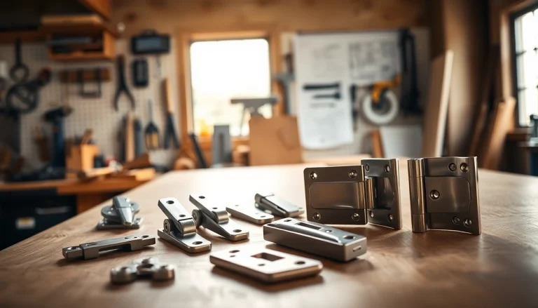 Showcase of cabinet hinge manufacturers highlighting precision and craftsmanship in a workshop.