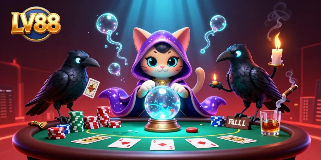 Experience the thrill of LV88's casino world with mystic characters at a poker table.